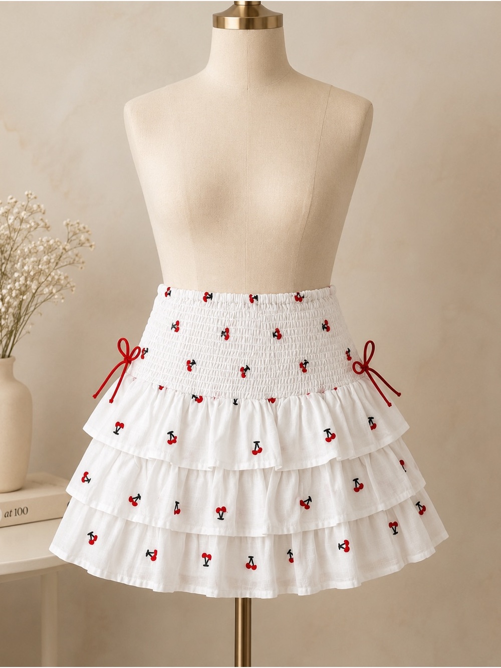 NWT Live 4 Truth Tiered Ruffle Mini Skirt Skort Red Cherry Embroidery Cotton Y2K